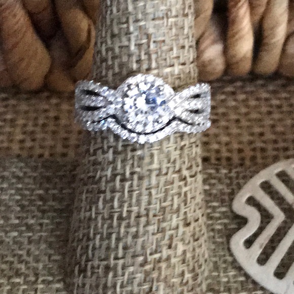 Simulated Diamond Wedding Set Sterling Silver - Picture 2 of 6